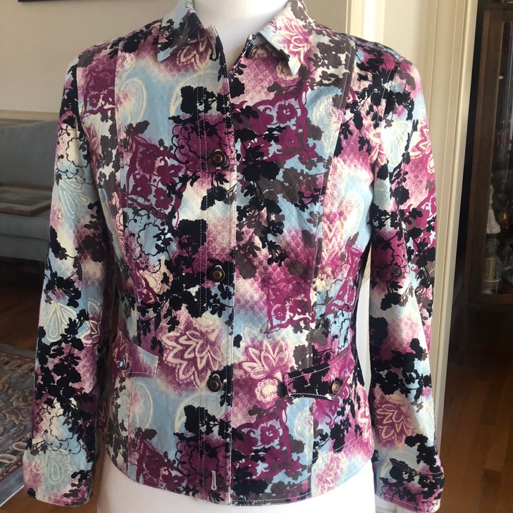 Blue and burgundy floral Spring jacket w/ tank med/lg